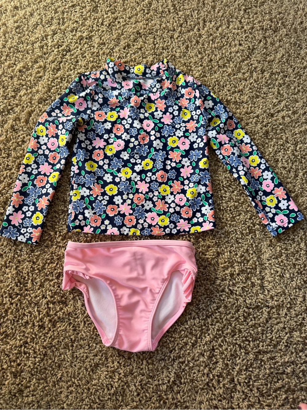 Carter's Navy Floral Rash Guard Set with Pink Bottoms